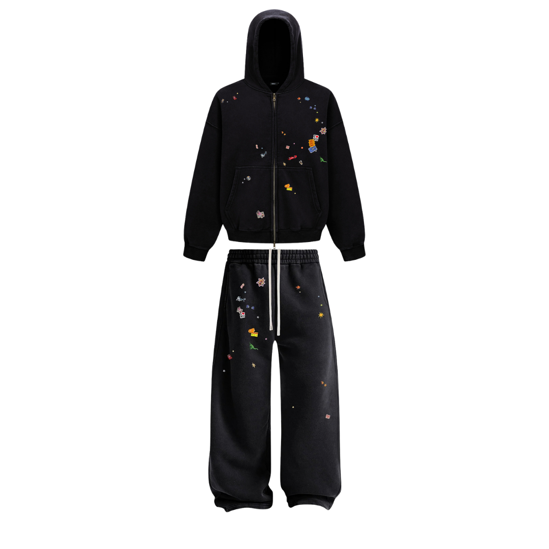 Washed Essentials combo: Souvenir Zip Hoodie with Confetti Wash Joggers