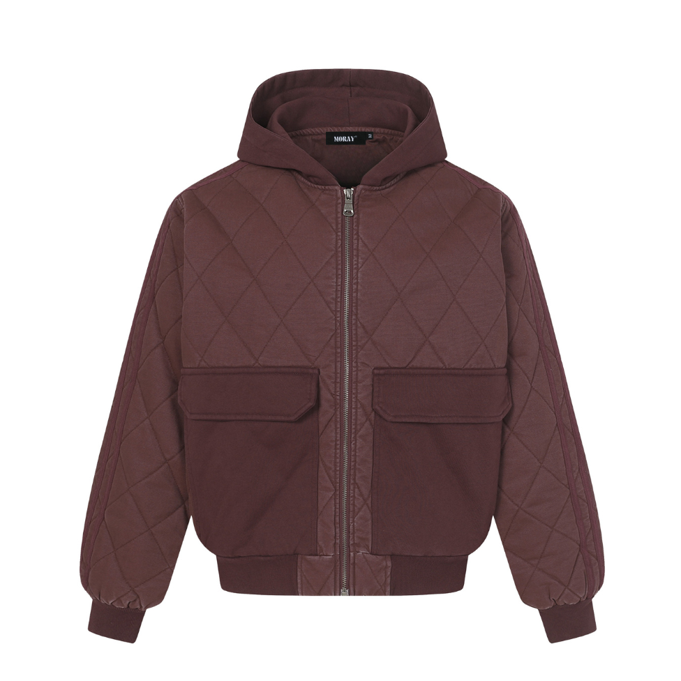 Quilted Ranger Jacket in burgundy with hood and flap pockets