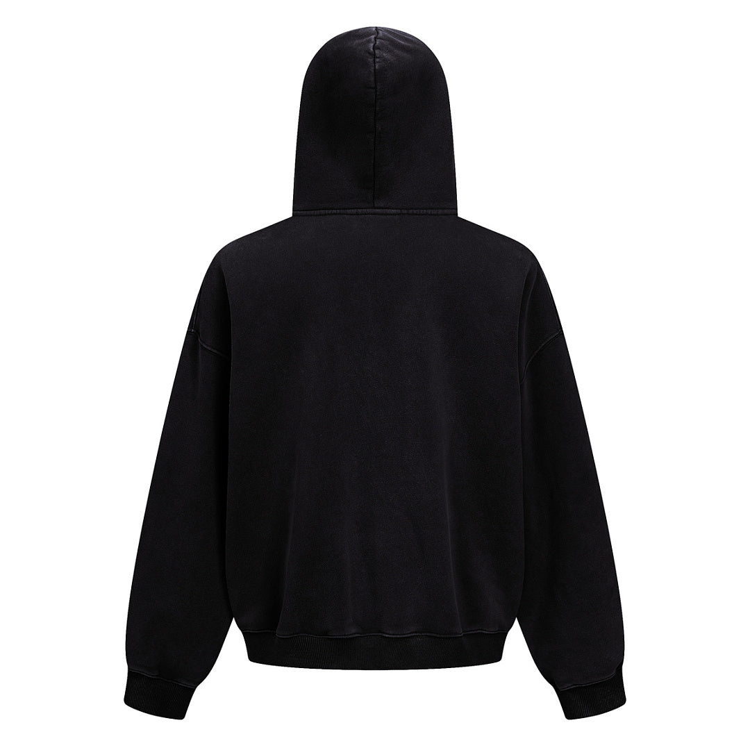 Souvenir Zip Hoodie back view in washed black